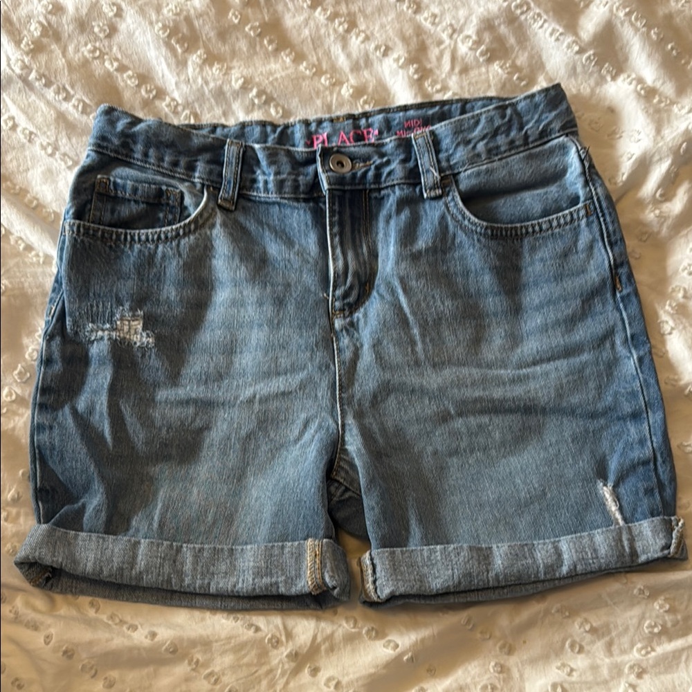 Distressed Blue Denim Shorts - Picture 2 of 7
